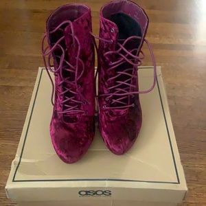 ASOS Burgundy Crushed Velvet Booties